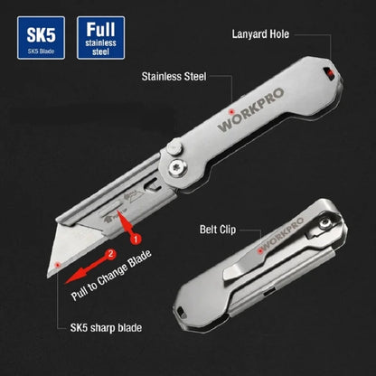 WORKPRO-Folding Pocket Utility Knife, Stainless Steel, Quick Change, Paper Cutter, Camping, Tourist DIY Hand Tools