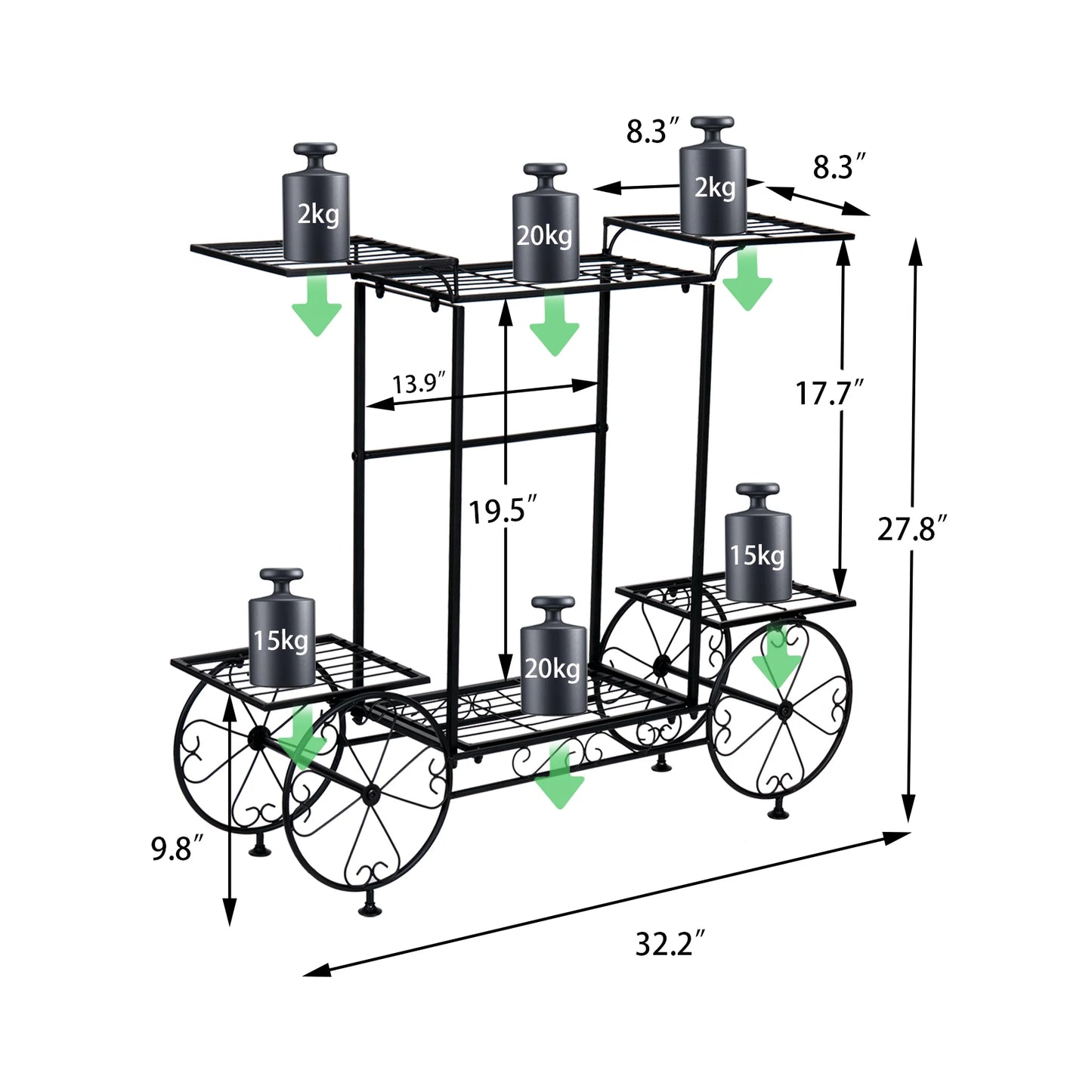 Garden Cart Stand Flower Pot Holder Display Rack Home Plant Stand - Multi-Functional Garden Storage Organizer