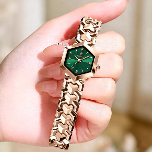 New Octagon Women Watch Quartz Waterproof Minimalist Bracelet Wristwatch Elegant Ladies Gift Box for Wedding Party Daily