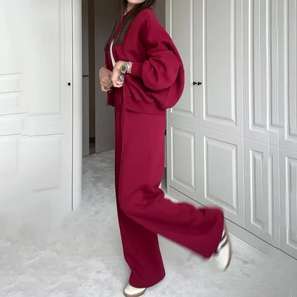 Fashion Women's Suit Zipper Trousers Round Neck Sweatshirt Wide Leg Trousers 2 Piece Set Conjuntos De Pantalón Fall Clothes 2025