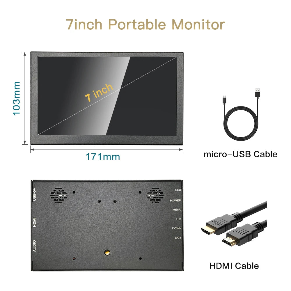 LESOWN 7 inch Small Touchscreen HDMI Portable Monitor Capacitive 1024x600 IPS White Mini Wide Secondary Screen Gaming Monitor
