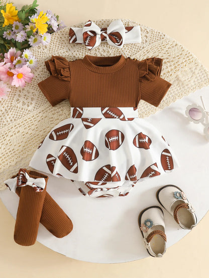 Baby Girl Bodysuit Dresses Short Sleeve Heart Shape Bow Romper Infants Onesies With Socks Headband 3pcs Sets For Newborn Girls