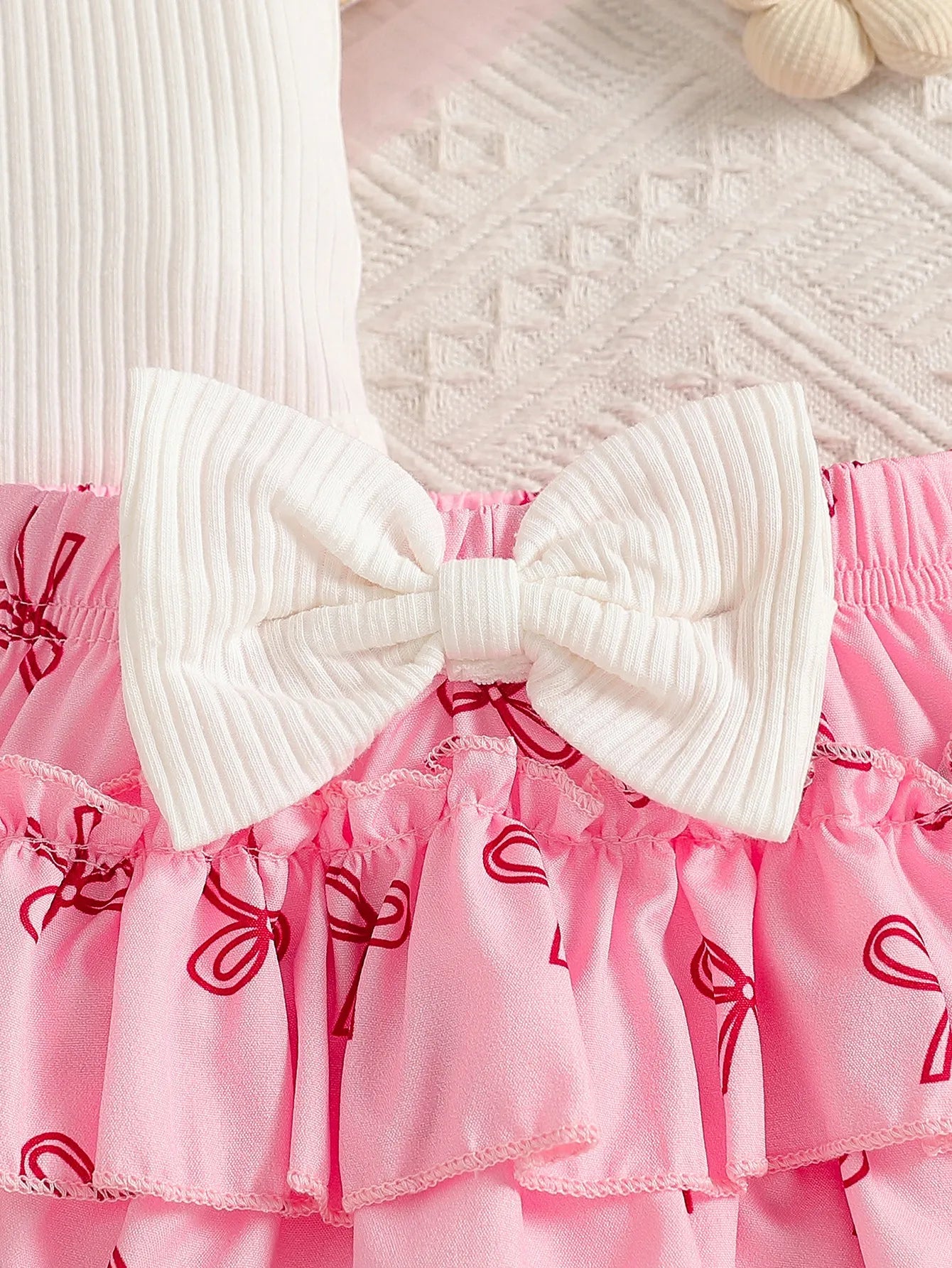 Baby Girl Summer Cute Bow Decoration Camisole Printed Bow Ribbed White