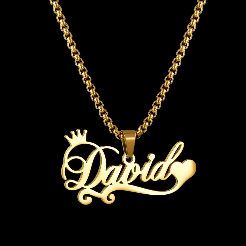 Men’s Personalized Name Necklace | Stainless-Steel Crown Pendant | Everyday Wear & Gifts