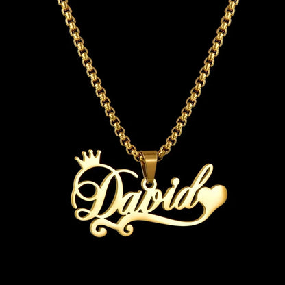 Men’s Personalized Name Necklace | Stainless-Steel Crown Pendant | Everyday Wear & Gifts