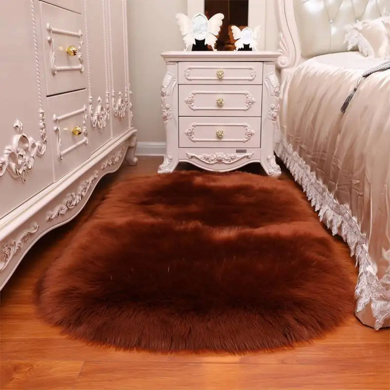 Oval Fur Rugs Bedroom Thicken Fluffy Carpet Living Room Bed Down Children's Floor Hairy Soft Sofa Foot Mat For Home Accessories