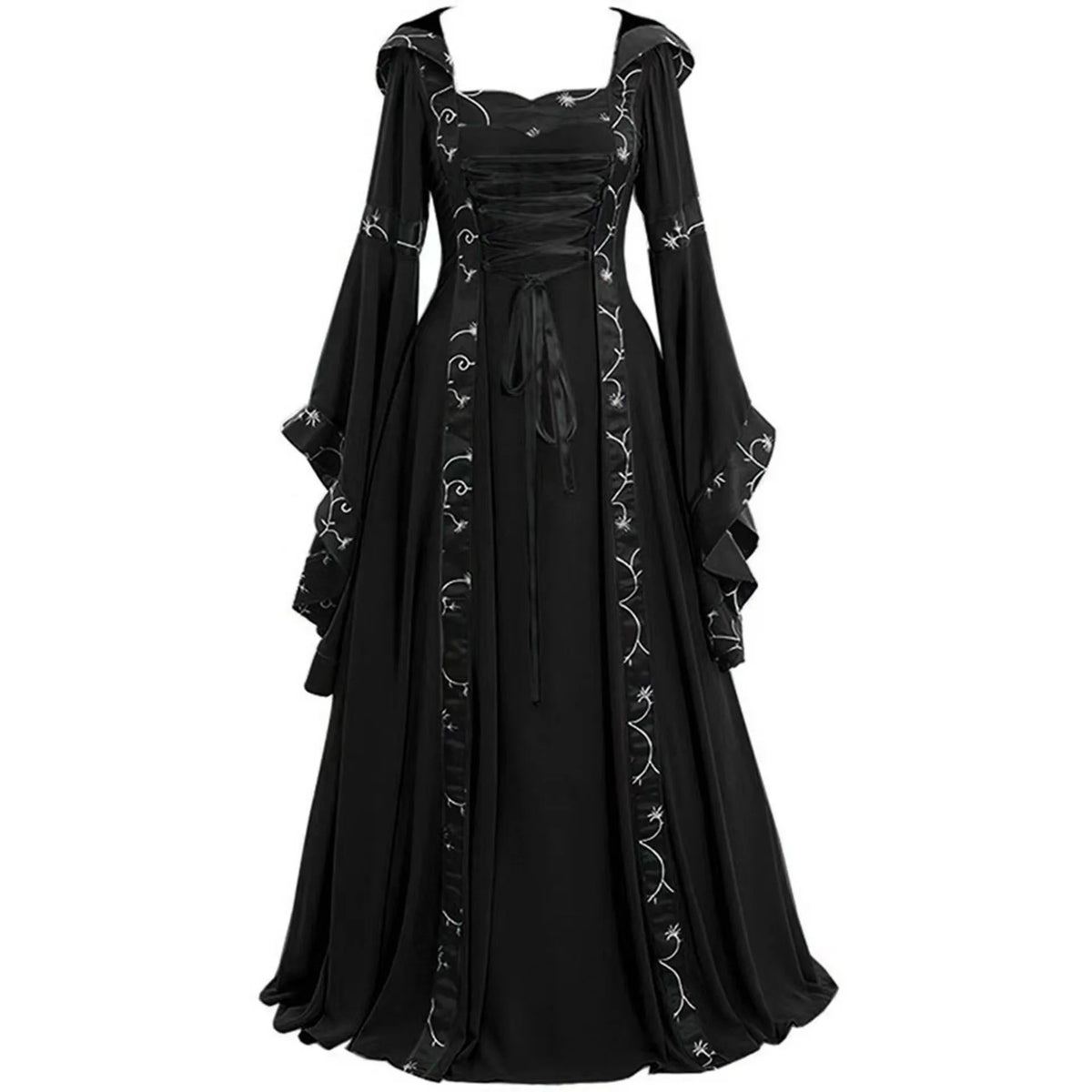 Women Medieval Floor Length Dress Cosplay Costumes Long Bell Sleeve Lace-Up Princess Long Dress Retro Gothic Dress Plus Size 5XL