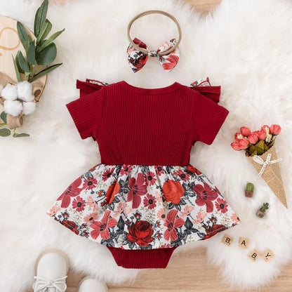 Baby Girls' Floral Romper Dress | Ruffle Shoulders & Bow Details | Everyday Wear, Portraits & Celebrations