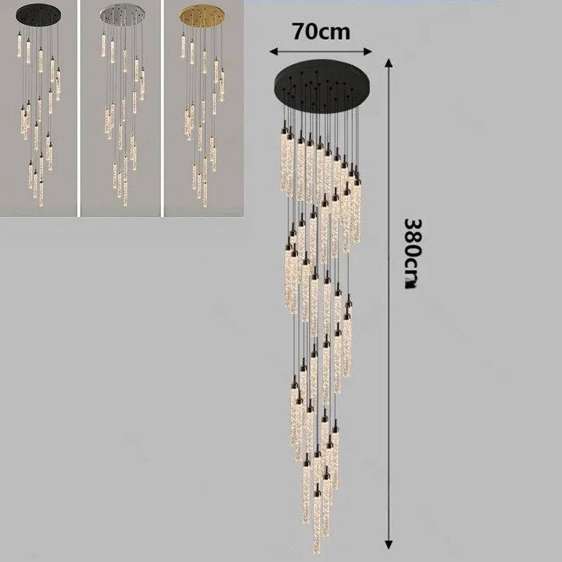 Nordic Minimalist Crystal Chandeliers Staircase Chandeliers Ceiling Lights Loft Double-Floor Rotating Minimalist Pendtant Lamps