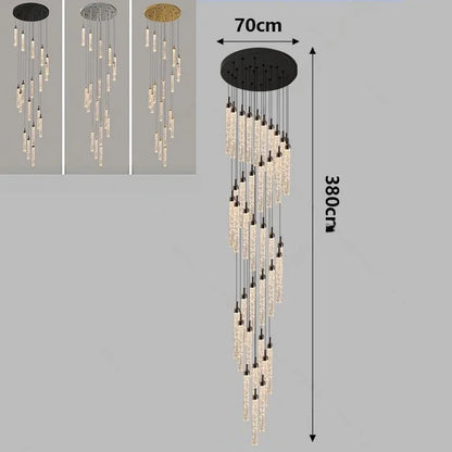 Nordic Minimalist Crystal Chandeliers Staircase Chandeliers Ceiling Lights Loft Double-Floor Rotating Minimalist Pendtant Lamps