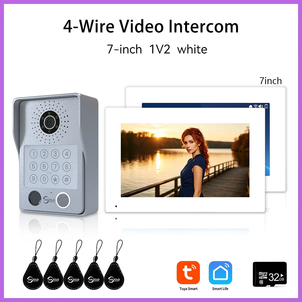 ANJIELO 4-Wire Video Intercom System with 10-inch Touch Screen 5-in-1 Unlock Tuya Smart APP Control IP65 Waterproof Night Vision