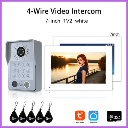 ANJIELO 4-Wire Video Intercom System with 10-inch Touch Screen 5-in-1 Unlock Tuya Smart APP Control IP65 Waterproof Night Vision