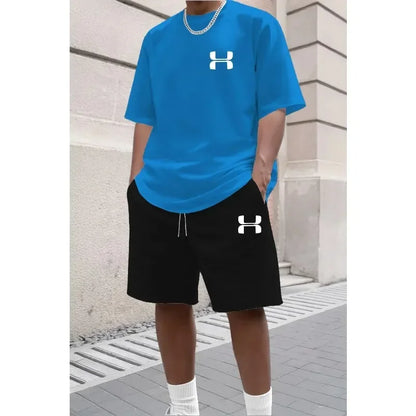 Men's Sporty Suit Set Short Sleeve T-shirt And Sports Shorts Two Piece Casual Suits Summer Breathable Outdoor Athletic Outfit