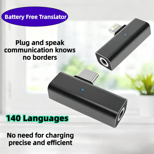 Real Time Translation AI Translator 140 Languages Portable Type-C Adapter, Universal Headphone Support, One-Click Functiona