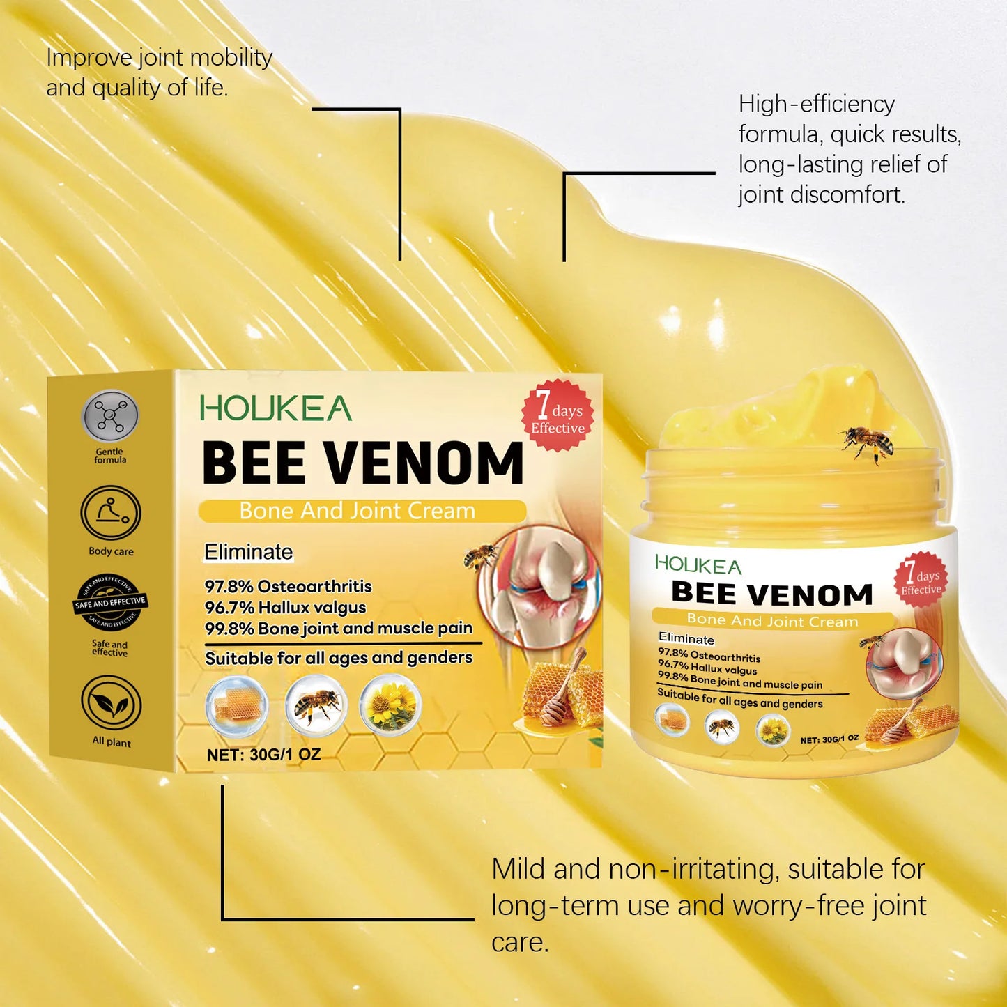 Houkea Bee Venom Joint Bone Care Cream Repair Muscle Hurt Relief Rheumatoid Pain Arthritis Treatment Body Knee Soothing Creams