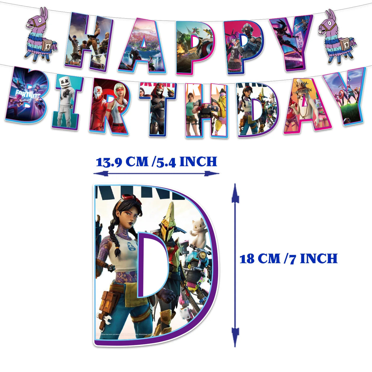 Fortnite Balloons Happy Birthday Banner Shooting Game Party Decoration Alpaca Llama Disposable Tableware Background Cake Topper