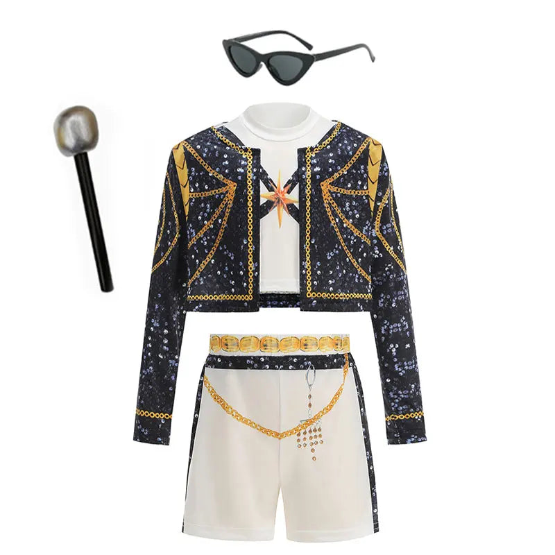 Kids Korean Singer Dance Costume Set Halloween Carnival Cosplay Outfit Girls Stage Performance Role Play Clothes