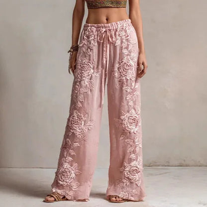 European and American Women's New Style Pants, Featuring Floral Print Pattern Elegant Temperament and Straight-cut Design Suitab