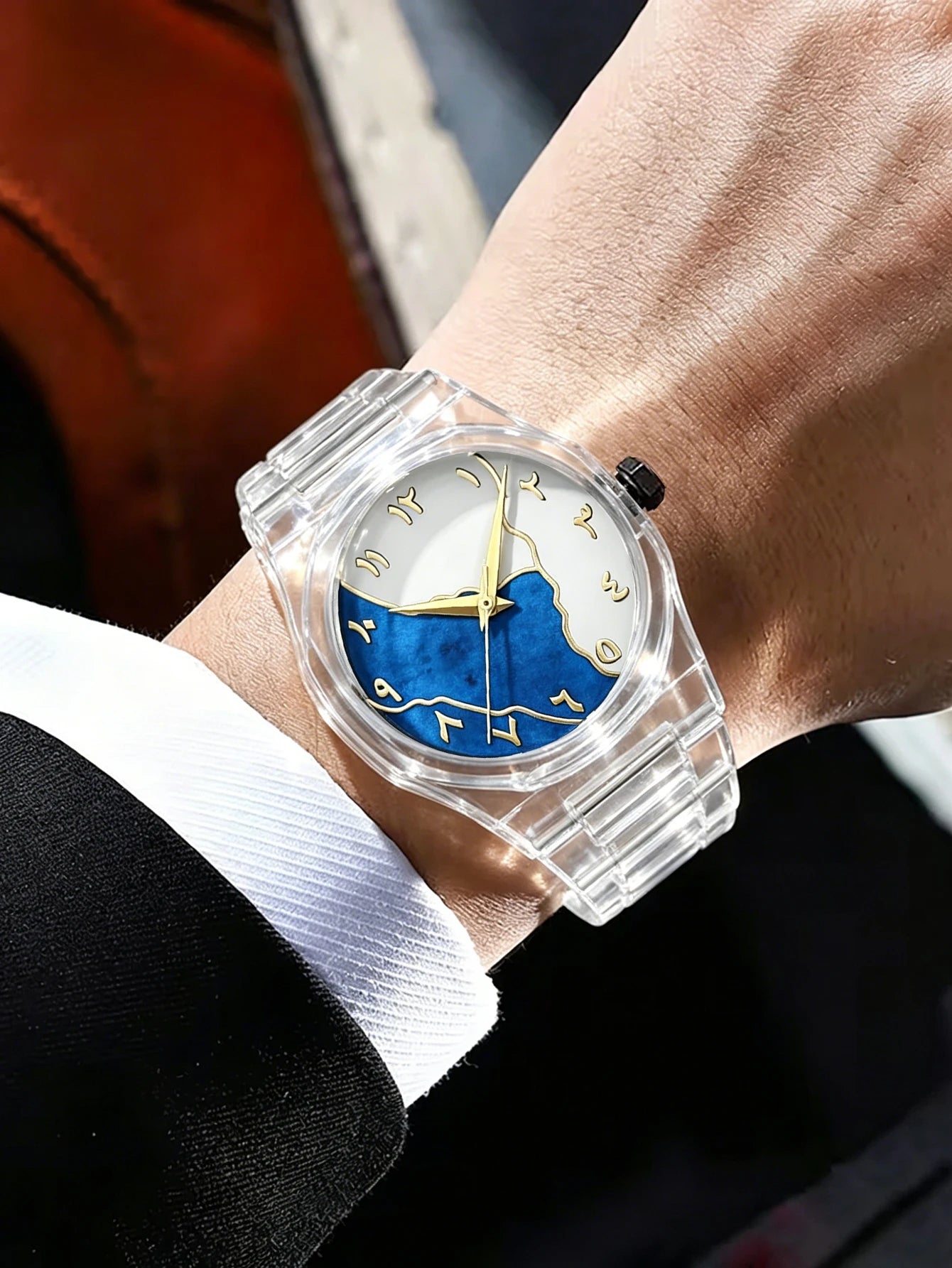 Unisex Casual Fashion Quartz Watch Set with Jewelry Accessories Transparent Case for Daily Wear Holiday Gift