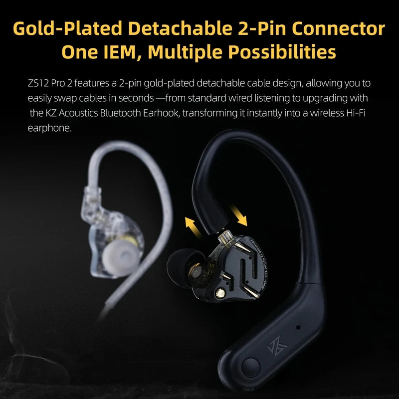 KZ ZS12 Pro 2 Flagship-Grade HiFi IEM Earphones Ultra-Linear 1DD+5BA Hybrid Driver Clarity Sound Wired Headphones Detachable Cable Ergonomic Gaming Earbuds
