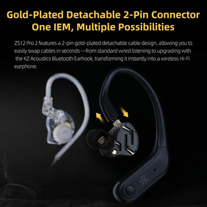 KZ ZS12 Pro 2 Flagship-Grade HiFi IEM Earphones Ultra-Linear 1DD+5BA Hybrid Driver Clarity Sound Wired Headphones Detachable Cable Ergonomic Gaming Earbuds