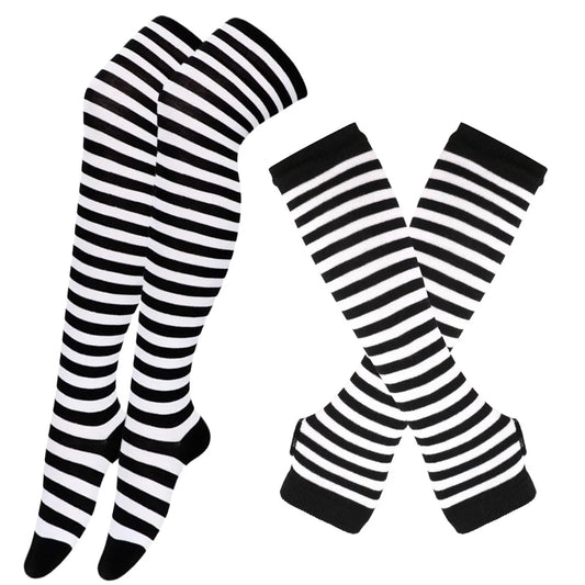 1 Set Women Girls Over Knee Long Stripe Printed Thigh High Cotton