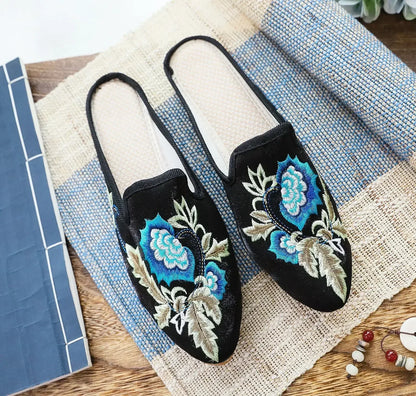 Harajuku Embroidered Slippers | Vintage Ethnic-Style Sandals | Women's Casual Streetwear Footwear