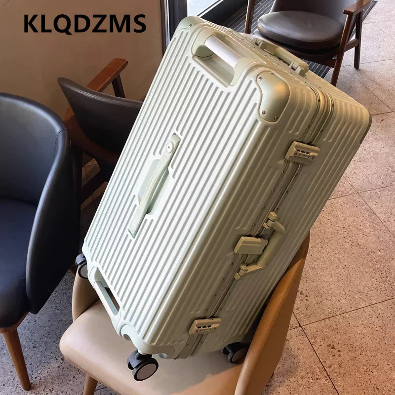 KLQDZMS Aluminum Frame Suitcase Large Capacity Trolley Case 26"28"30"32 Inch Cart Type Travel Bag Universal Wheel Luggage