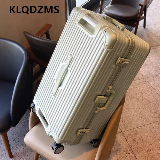 KLQDZMS Aluminum Frame Suitcase Large Capacity Trolley Case 26"28"30"32 Inch Cart Type Travel Bag Universal Wheel Luggage