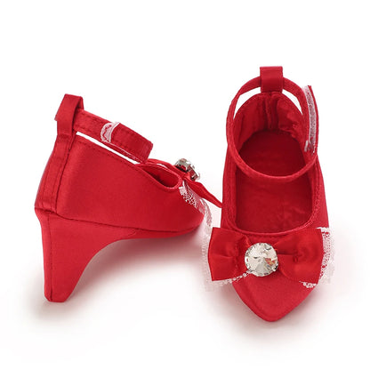 Newborn Infant Baby Fashion Girls High Heels Shoes 0-5Months Princess Bow Party Crib Shoes Photo Props Shoes