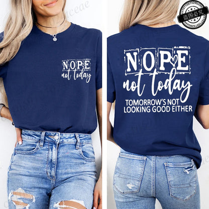 T-Shirt with Nope Not Today Letter Print Design Women'S Summer Casual Short Sleeve Aesthetic Clothes Streetwear Summer Top Tee﻿s