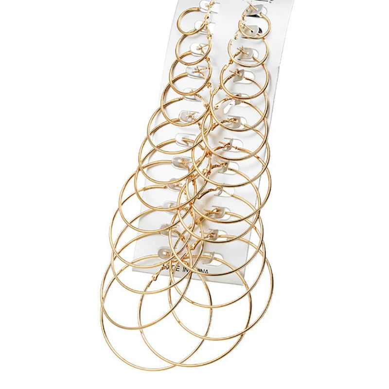 12Pairs/6Pairs Simple Punk Hoop Earrings Set Big Circle Earrings Jewelry for Women Girls Ear Hoops Earring Round Oversized