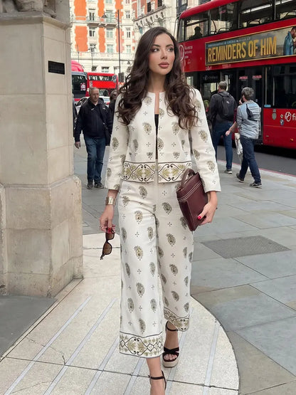 HH Women's Print 2 Piece Set Bell Sleeve Open Front Blouse & Wide Leg Pants Suit For Women Casual Daily Holiday Boho Outfits