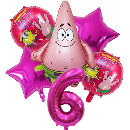 6Pcs SpongeBob Patrick Star Balloon set Birthday Party Golde Blue Numbers Balloons Boys Girls Baby Shower Party Supplies Gifts