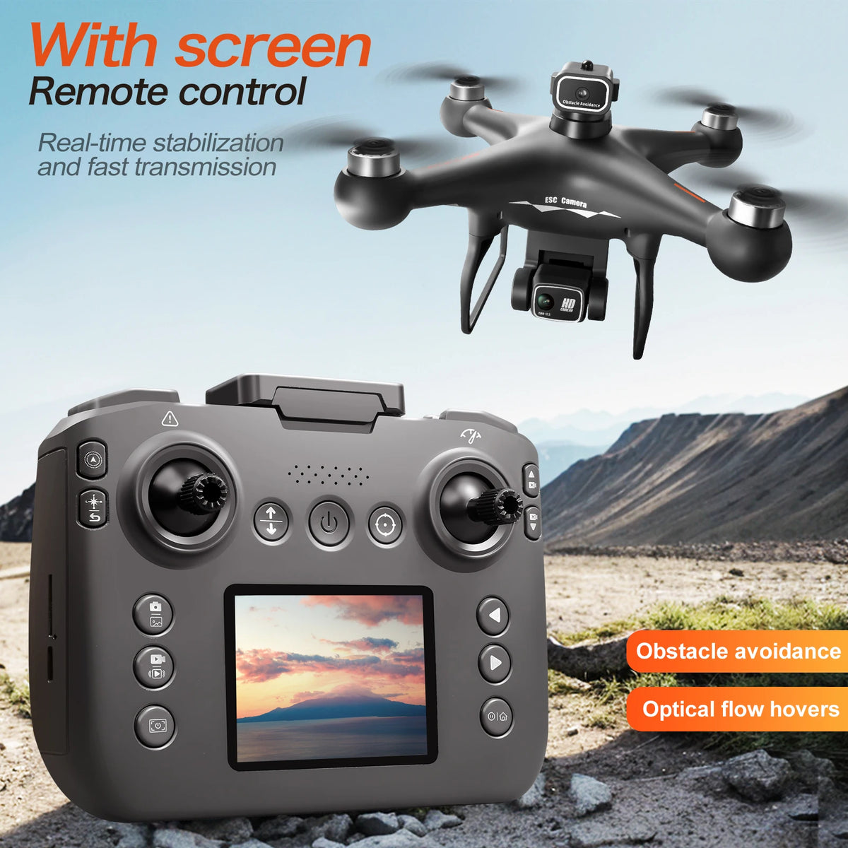 Drone Brushless Motor 2.4 Inch Screen Remote 360° Obstacle Avoidance 4K Electric Dual Camera Optical Flow Hover Real Time Transmission RC Drone