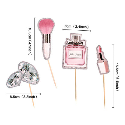 Perfume Lipstick Makeup Brush Cake Topper DIY Women Cupcake Cake Flags Kids Girl Happy Birthday Bride Party Baking DIY Decor