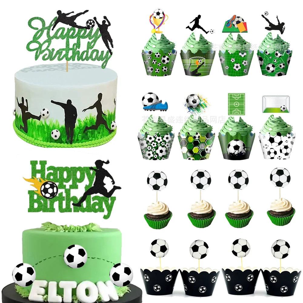 Soccer Ball Cake Topper Decorations Cupcakes Toppers Happy Birthday Sign Decor Football Theme Boy Girl Birthday Party Supplies