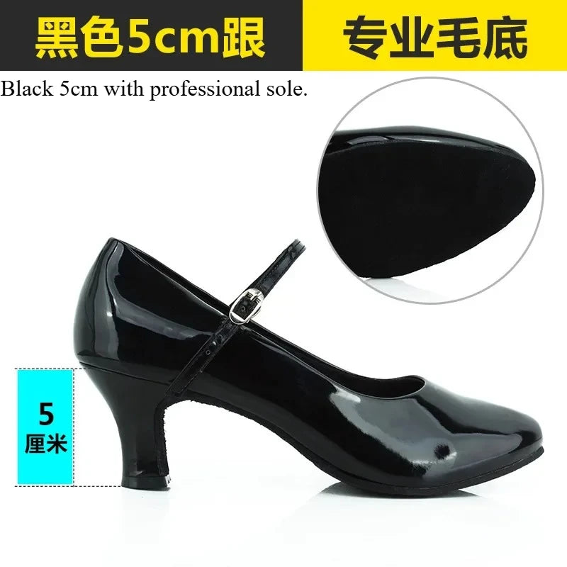 Women Patent Leather Shiny Closed Toe Salsa Shoes Black Gold Silver Red Ballroom Tango Latin Dance Shoes for Woman 5cm/7cm Heels