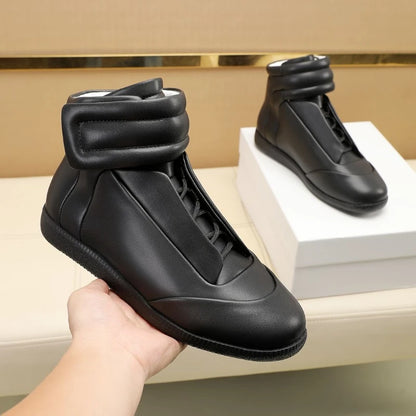 Men's High Top Casual Shoes Flats Premium Shoes For Man High Quality Leather Trainers Sneakers Hook & Loop Outdoor Ankle Boots