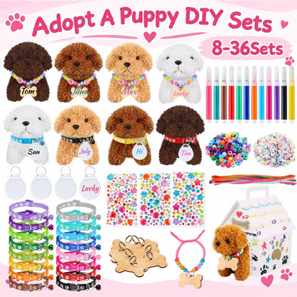 8-36Sets DIY Adopt A Puppy Party Favor Teddy Dog Stuffed Animal Bulk Adopt Me Plush Mini Animals for Dog Birthday Party Favors