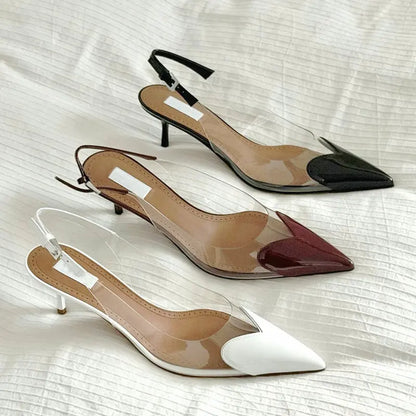 ynpo 2026 Summer Pointed Shallow Mouth Sweet Love Shape Pumps Transparent Pvc Shoes Thin High-Heeled Dress Women'S Sandals