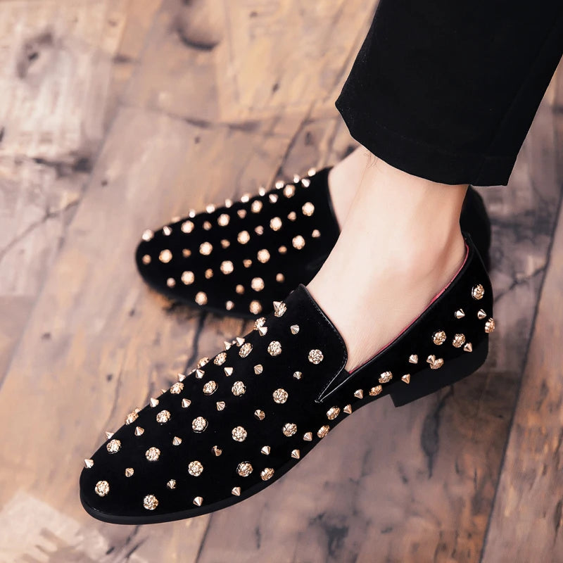 European Station foot loafers abrasive leather studded low top rivets pointed leather shoes for men 46 47 plus size