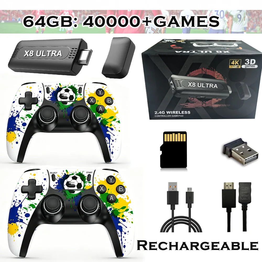 4K HDMI TV Game Stick Retro Video Game Console, 50000+ Pre-installed Games 45 Emulators 2.4G Dual Wireless Controllers X8 Ultra