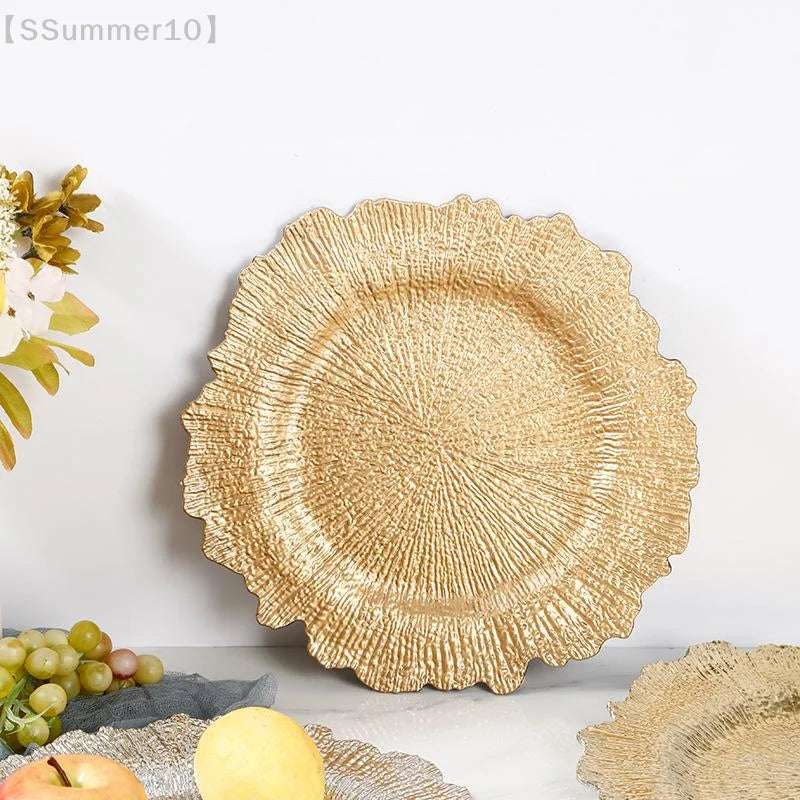 Floral Reef Plastic Chargers Set Round Dinner Plates 33CM Wedding Table Decor Banquet Parties 6 Piece Set