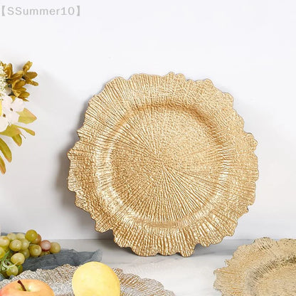 Floral Reef Plastic Chargers Set Round Dinner Plates 33CM Wedding Table Decor Banquet Parties 6 Piece Set
