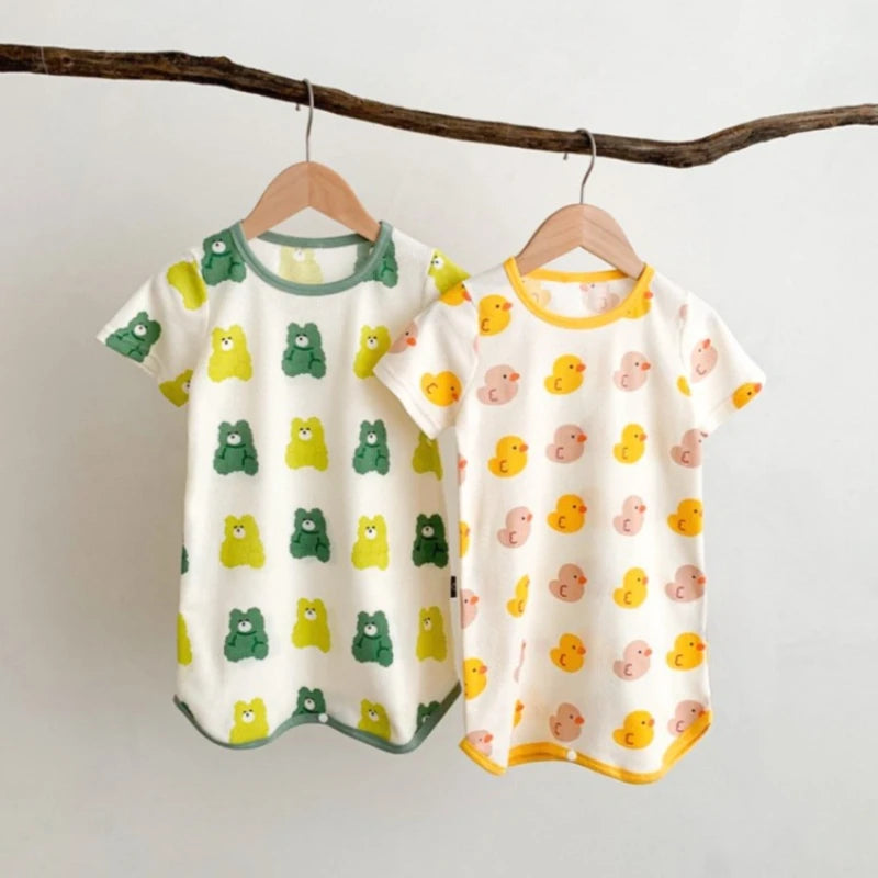 0-3 Years Newborn Ice Silk Thin Sleepwear Print Babysuits Cartoon