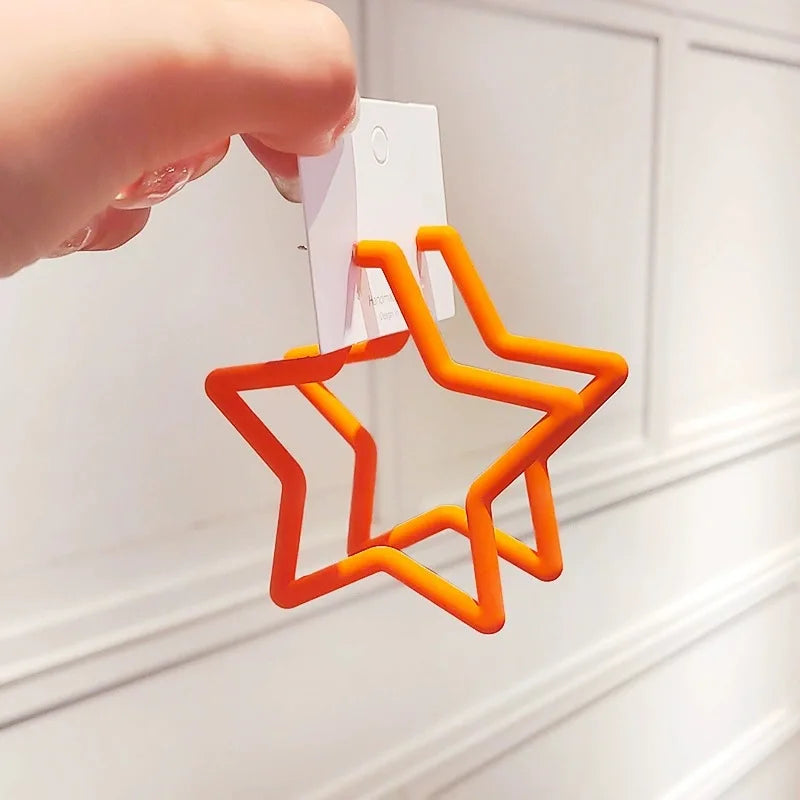 Simple Big Round Star Heart Hoop Earrings For Women Geometric Plastic Exaggerated Earring Hyperbole Trendy Ring Earrings Jewelry