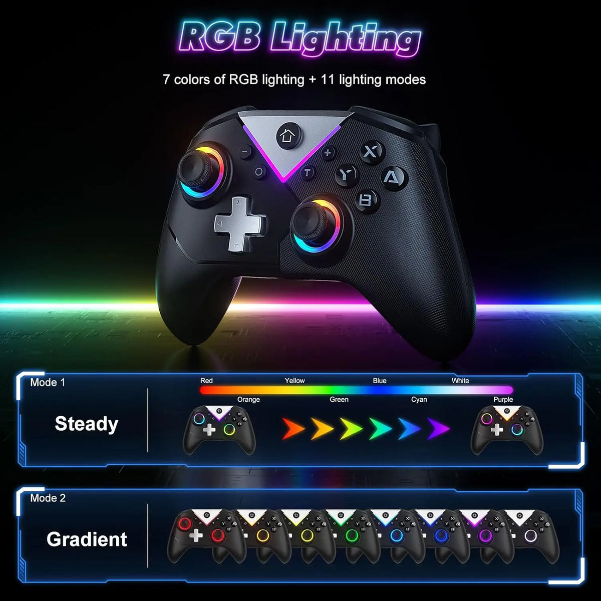 Game Controller for Switch Lite/OLED/PC/Steam BT Wireless RGB Gamepads Hall Effect,Turbo,Macro,6 Gyro Axis,Dual Vibration Motors