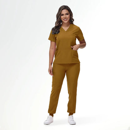 Women's Nurse Scrub Set | V-Neck Top & Jogger Pants, Stretch Jersey | Medical Workwear
