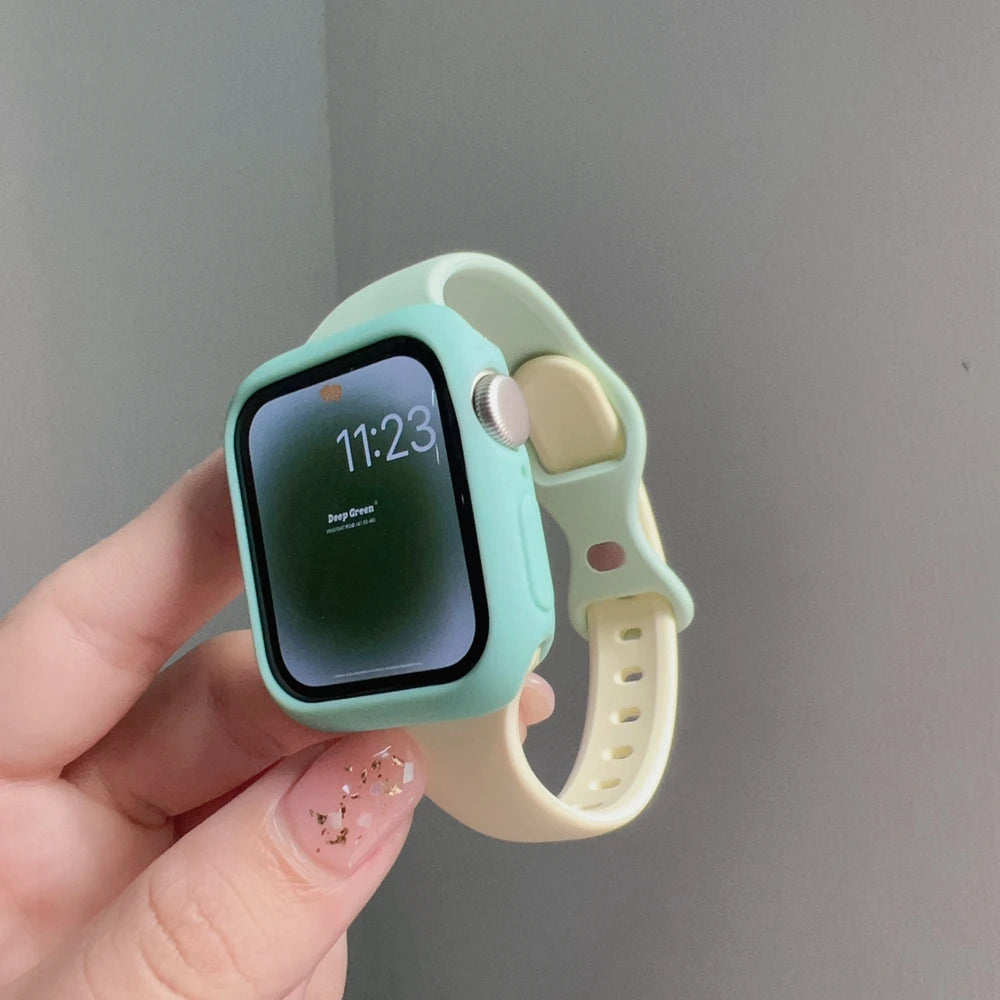 2Pack Silicone Band + Case Set for Apple Watch Correa S11 Women Sport 38mm 40mm 41mm 42mm 44mm 45mm 49mm for iWatch Series Strap